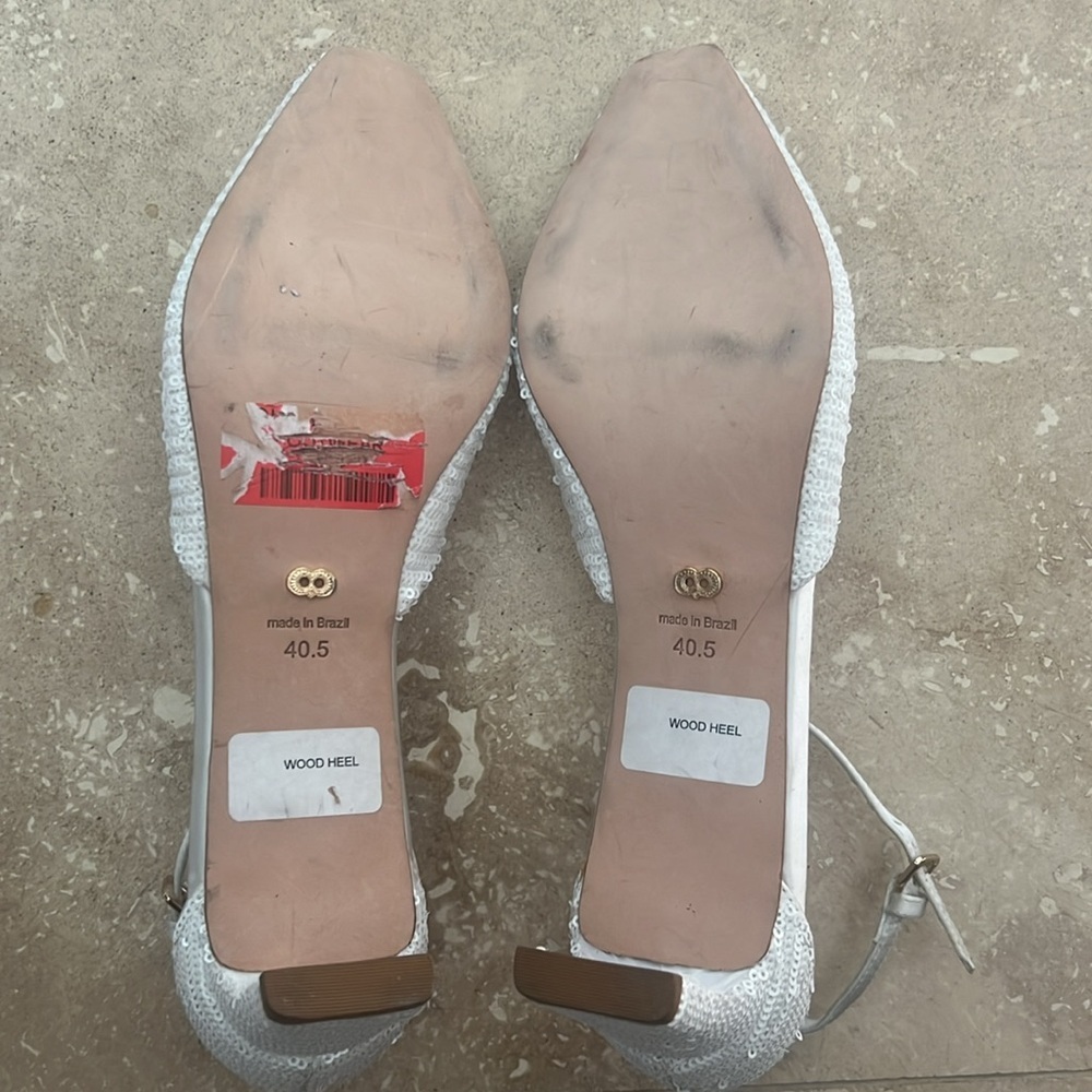 Caroline Constas Glittering Sequined White Heels Shoes - Picture 7 of 16